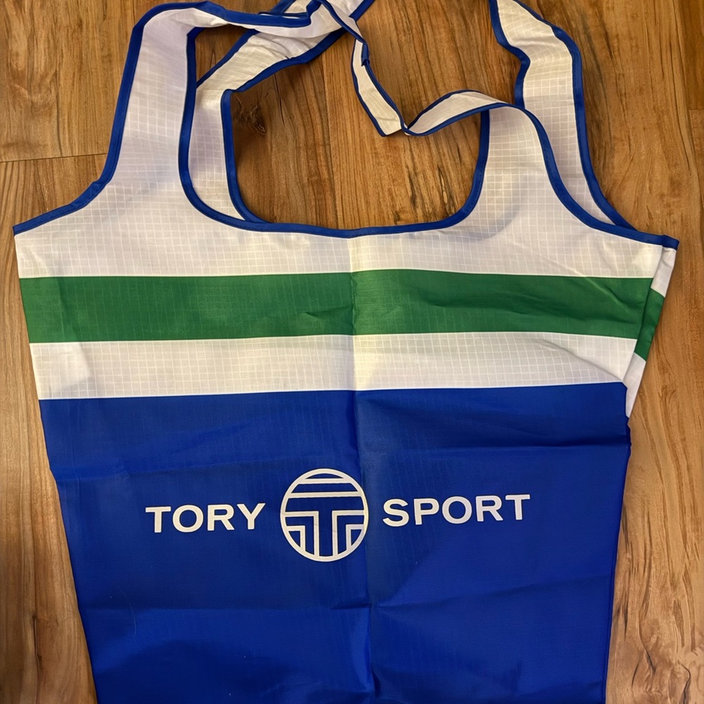 Tory Sport Blue and Green Striped Tote